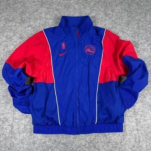 VTG Nike Philadelphia 76ers NBA Jacket Mens Medium Blue Red Full Zip Windbreaker